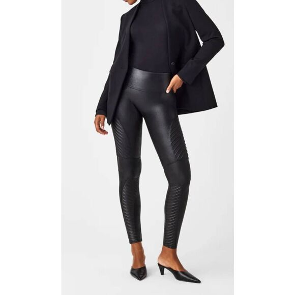 SPANX Faux Leather Moto Leggings Size S/P - Picture 1 of 4